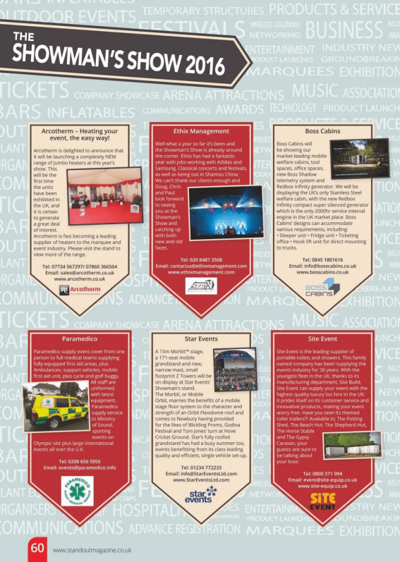 Site Event - Showmans Show - Stand Out Magazine October 2016
