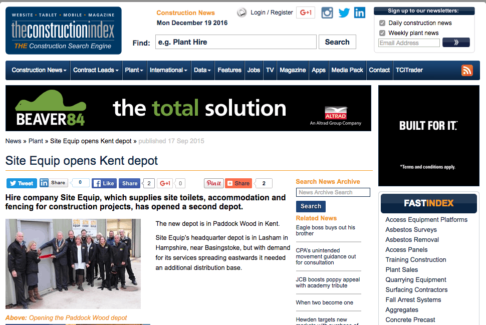 Site Equip Opens Kent Depot - Construction Index
